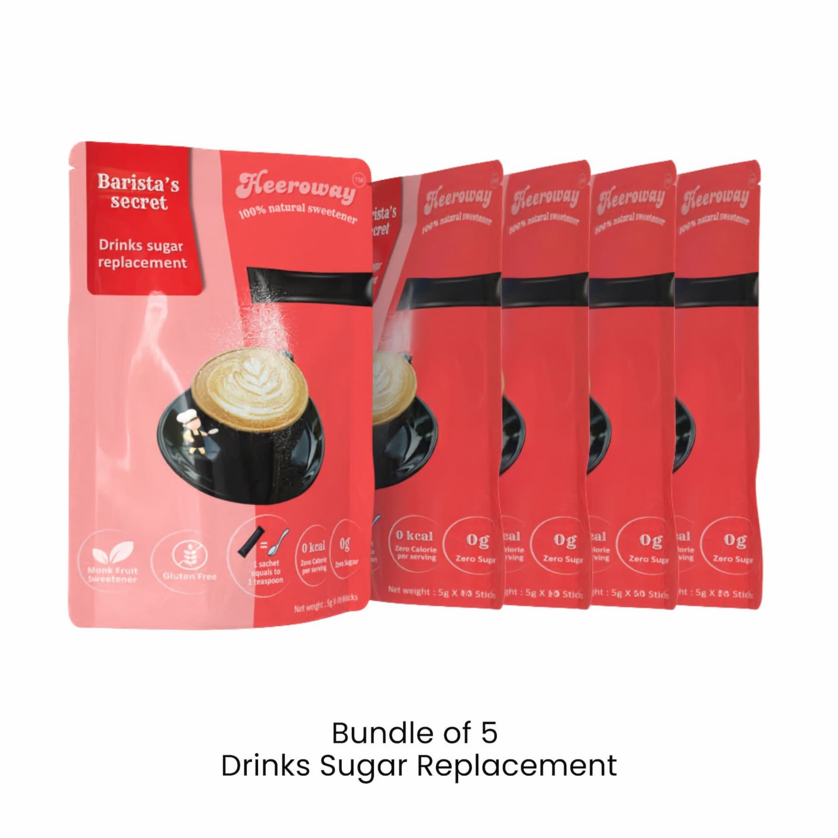Bundle of 5 Baker’s Secret Barista’s drinks sugar replacement – calorie free sweetener for drinks