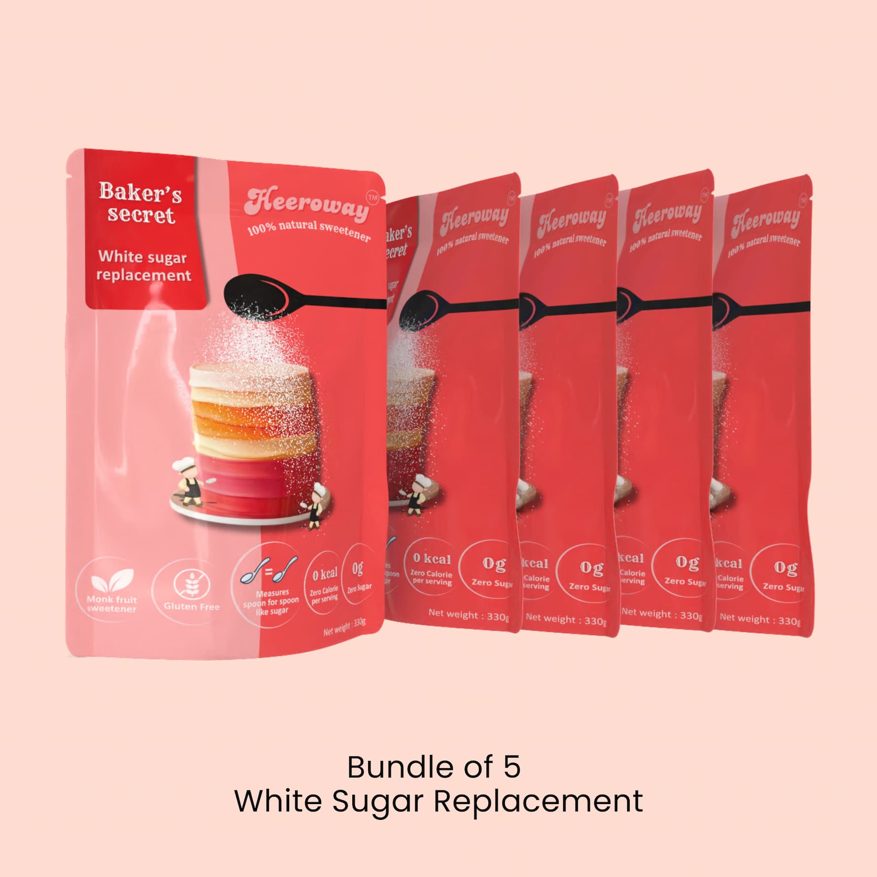 Bundle pack of 5 Baker’s Secret white sugar replacement – gluten free zero sugar