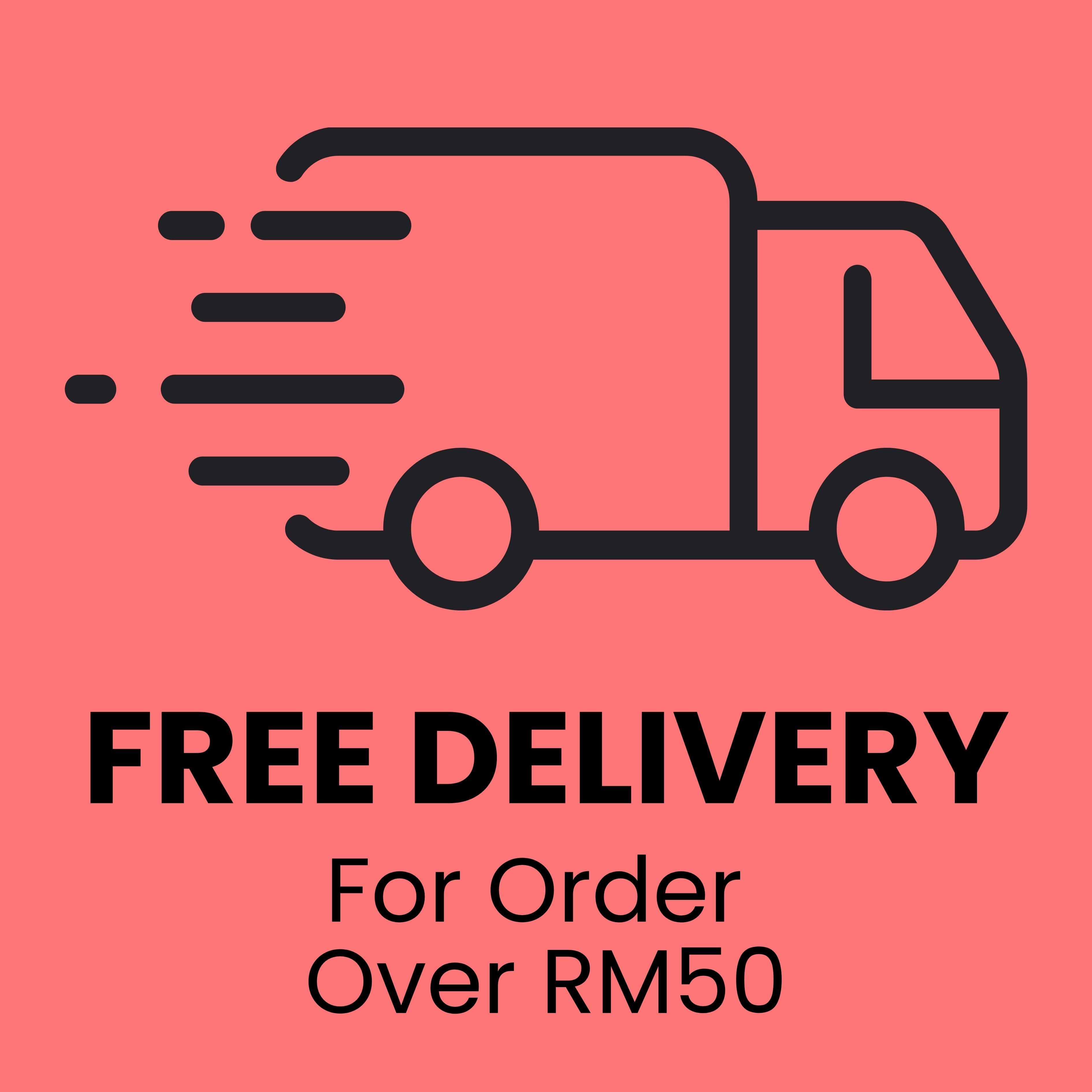 Fast delivery truck shipping icon with motion lines on pink background.
