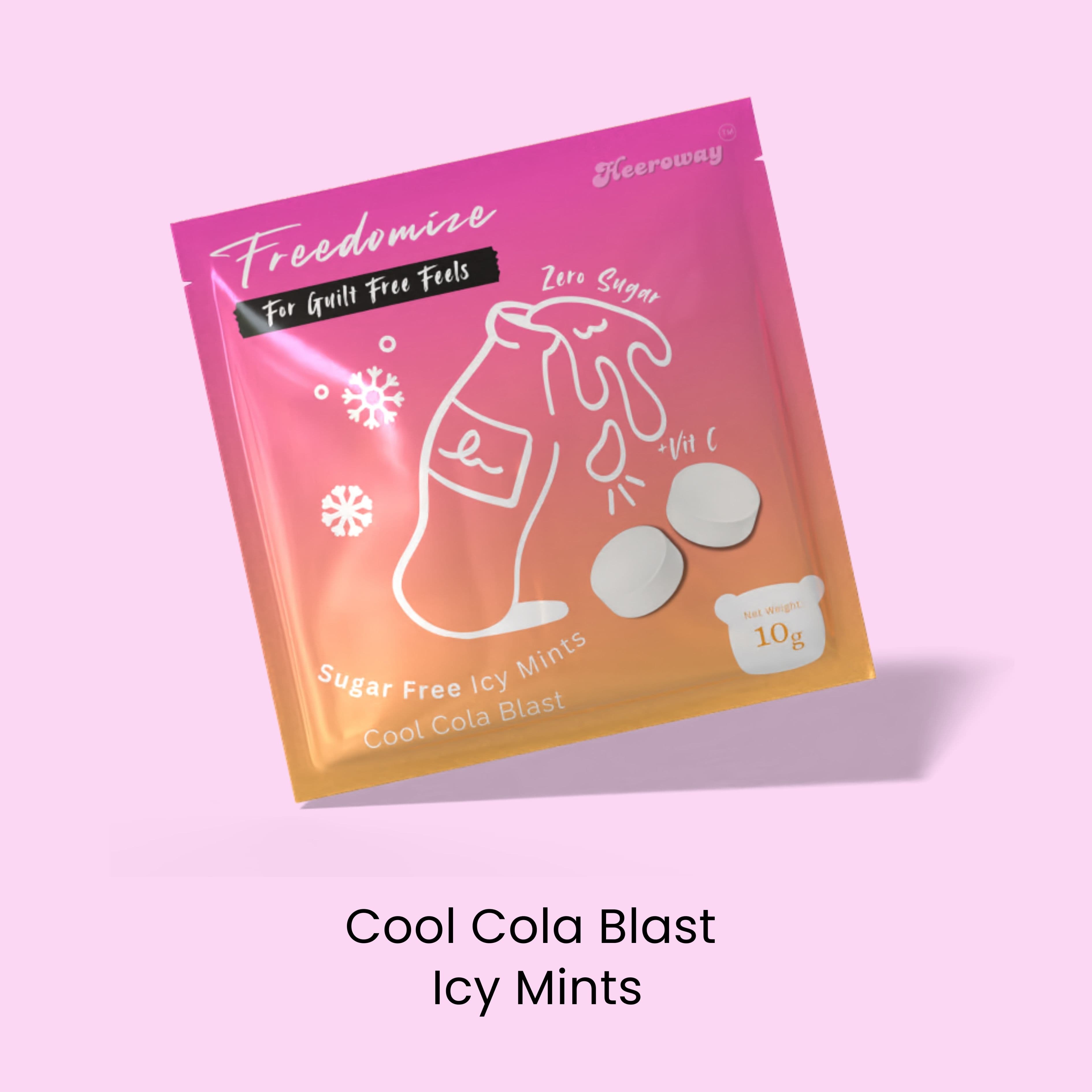 Freedomize Cool Cola Blast Sugar Free Icy Mints pouch with fizzy cola taste.