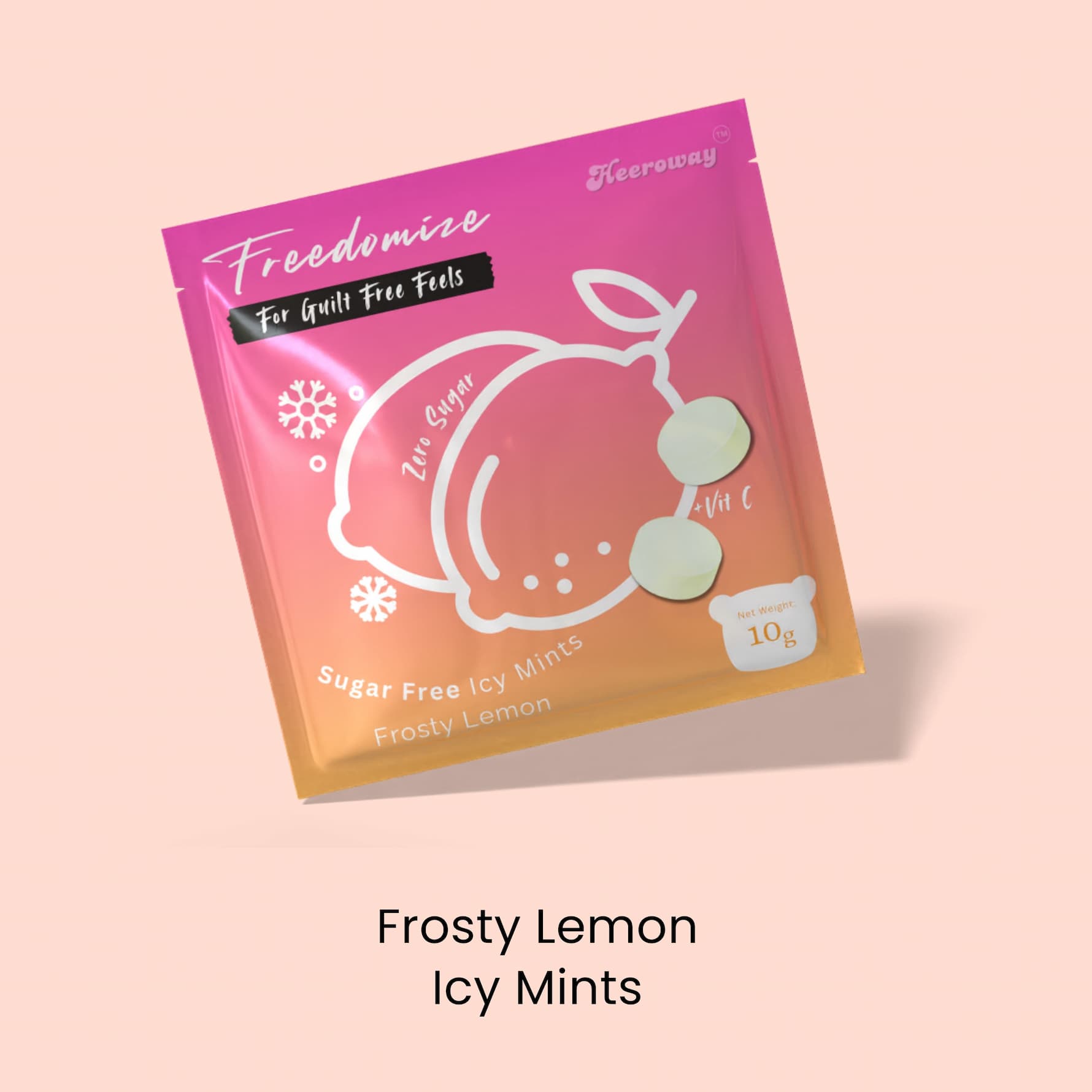 Freedomize Frosty Lemon sugar free icy mints with vitamin C and zesty lemon taste.