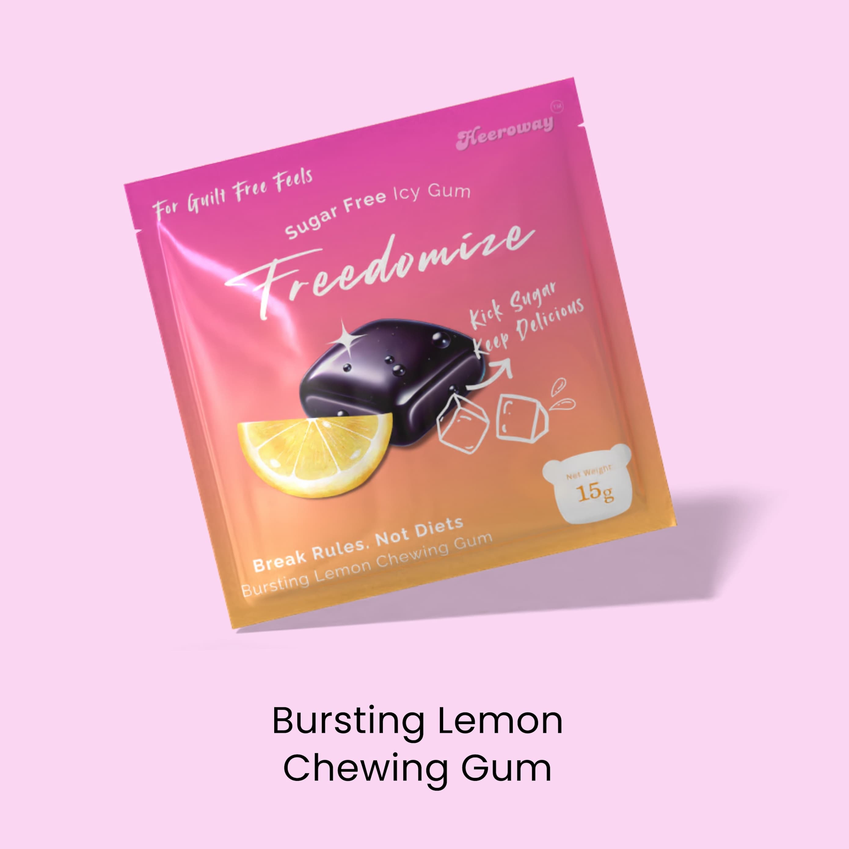 Freedomize Bursting Lemon Sugar Free Chewing Gum – citrus icy gum, sugar free, refreshing taste, 15g pack.
