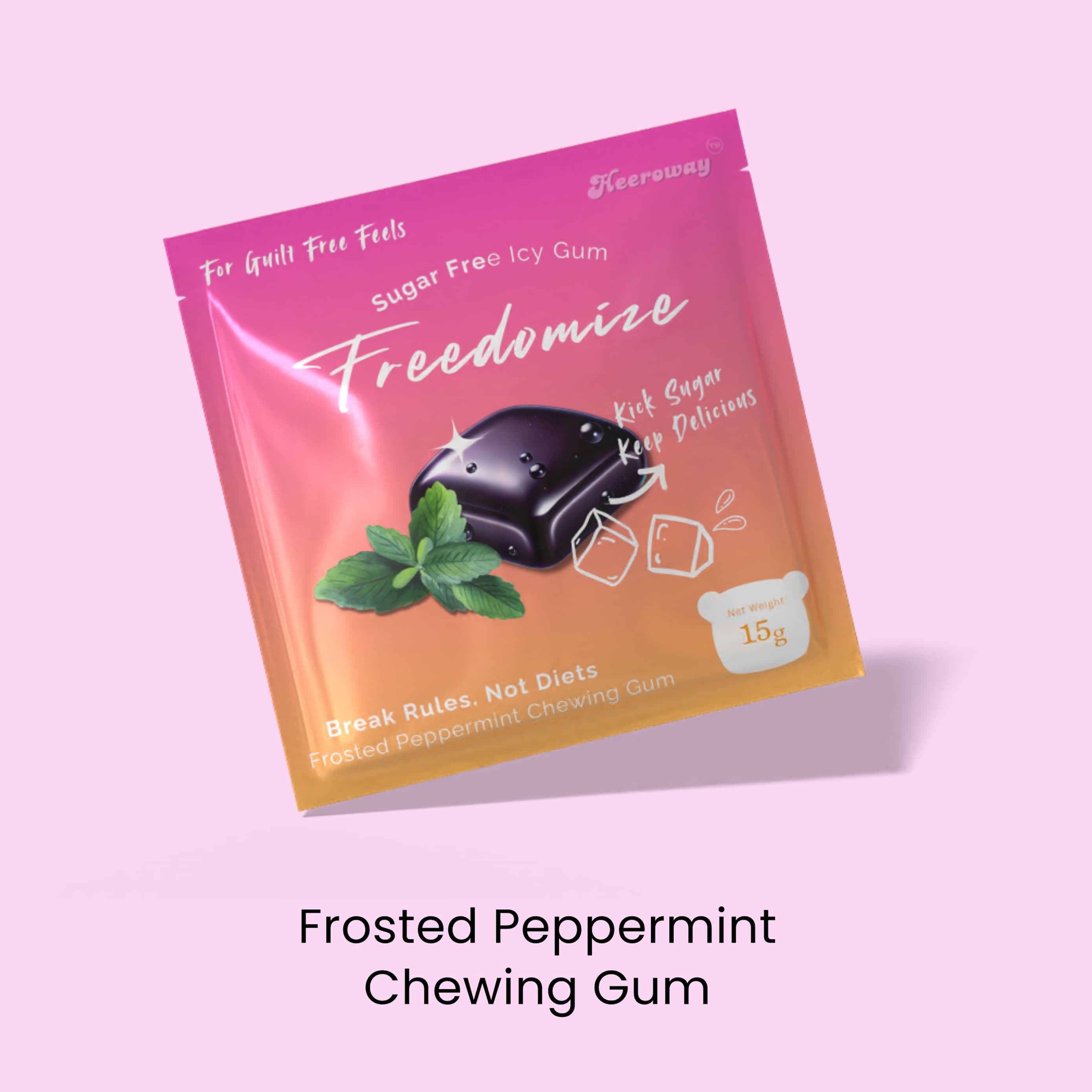 Freedomize Frosted Peppermint Sugar Free Chewing Gum – icy mint gum, sugar free freshness, 15g pack.