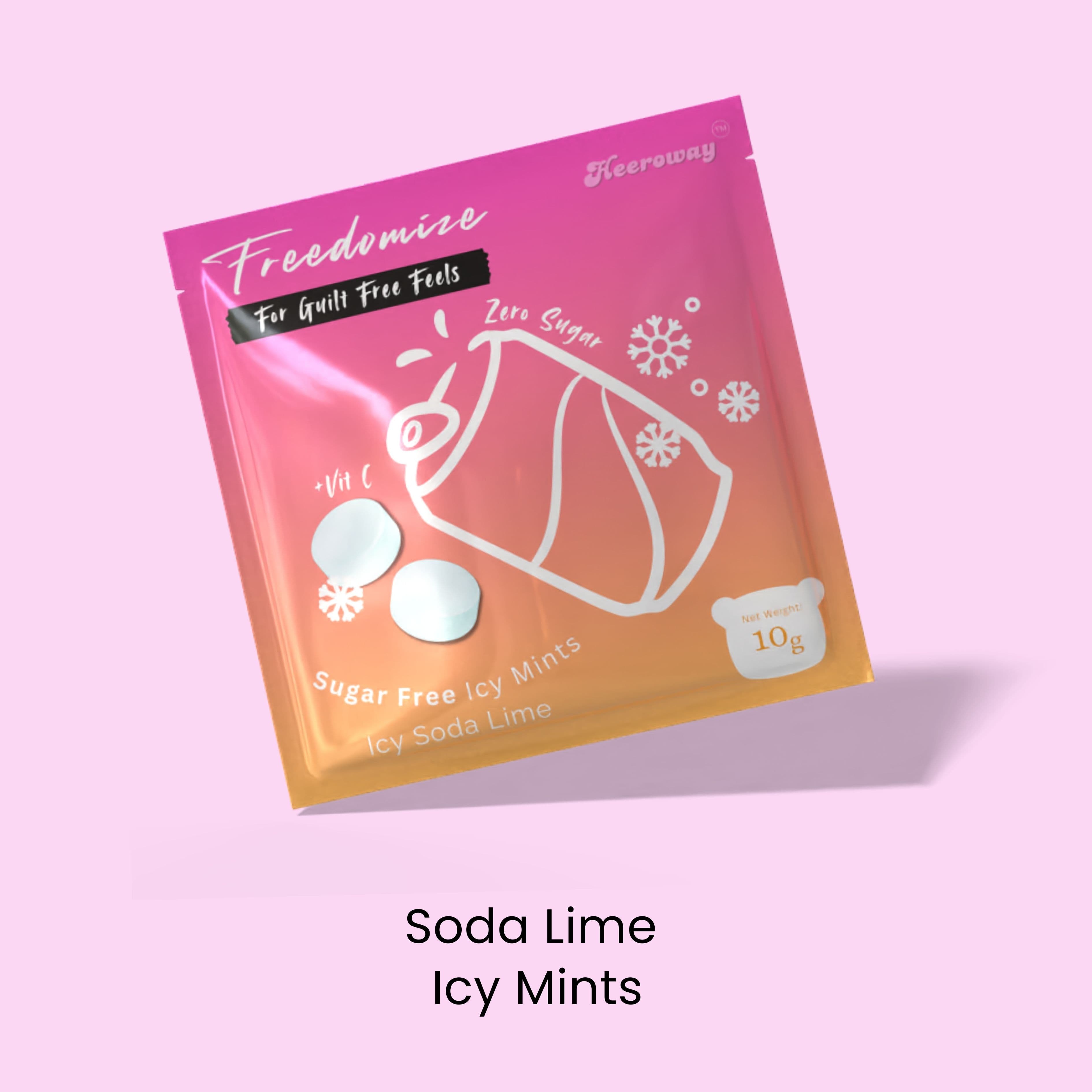 Freedomize Soda Lime Sugar Free Icy Mints pouch with refreshing soda lime flavor.