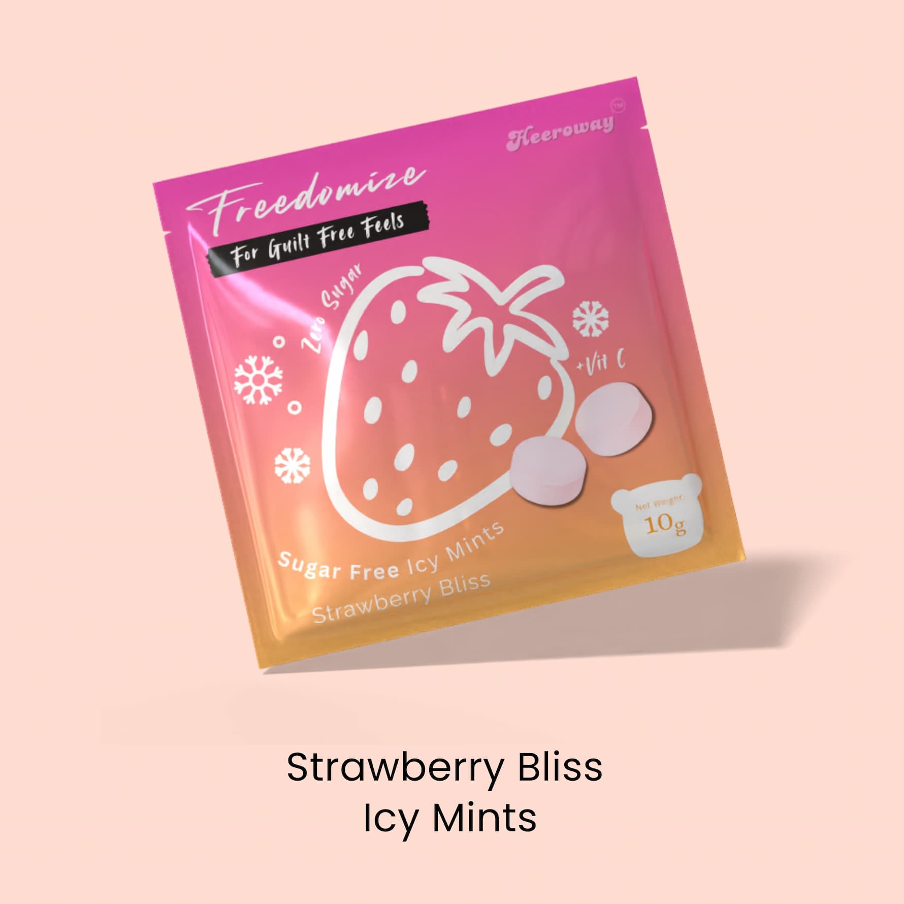 Freedomize Strawberry Bliss sugar free icy mints with natural strawberry flavor.