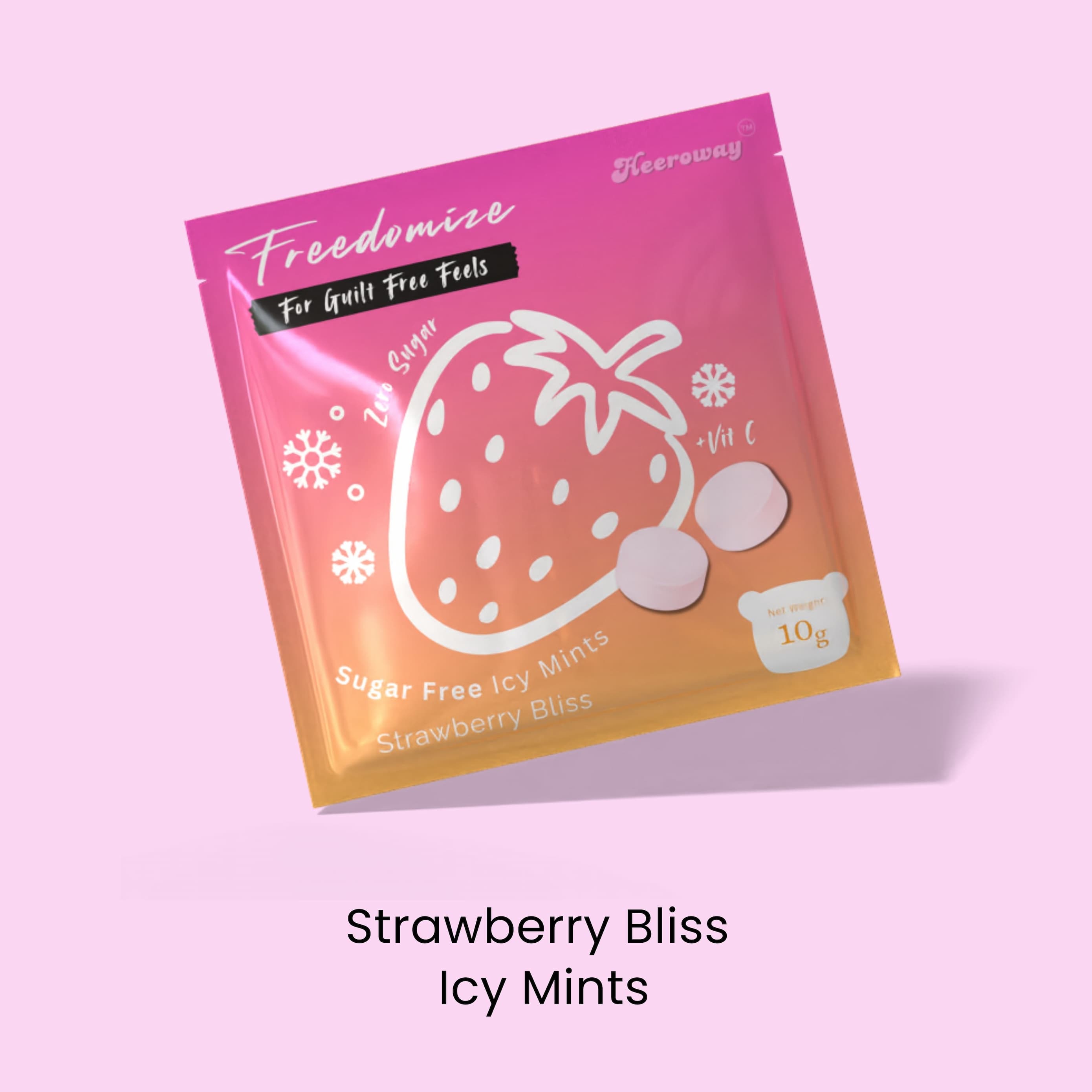 Freedomize Strawberry Bliss Sugar Free Icy Mints pouch with sweet strawberry flavor.