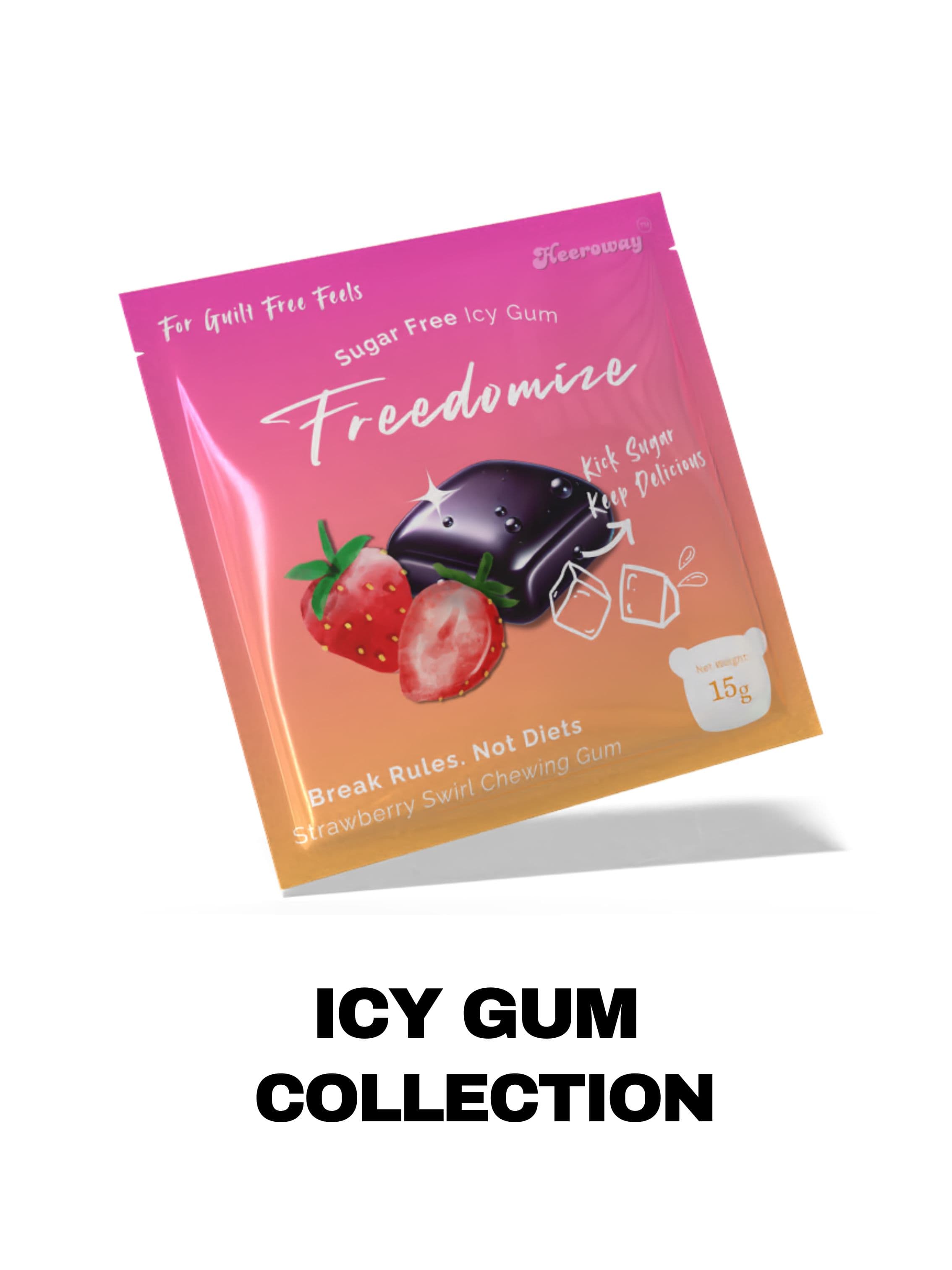 freedomize sugar free strawberry swirl icy gum packaging