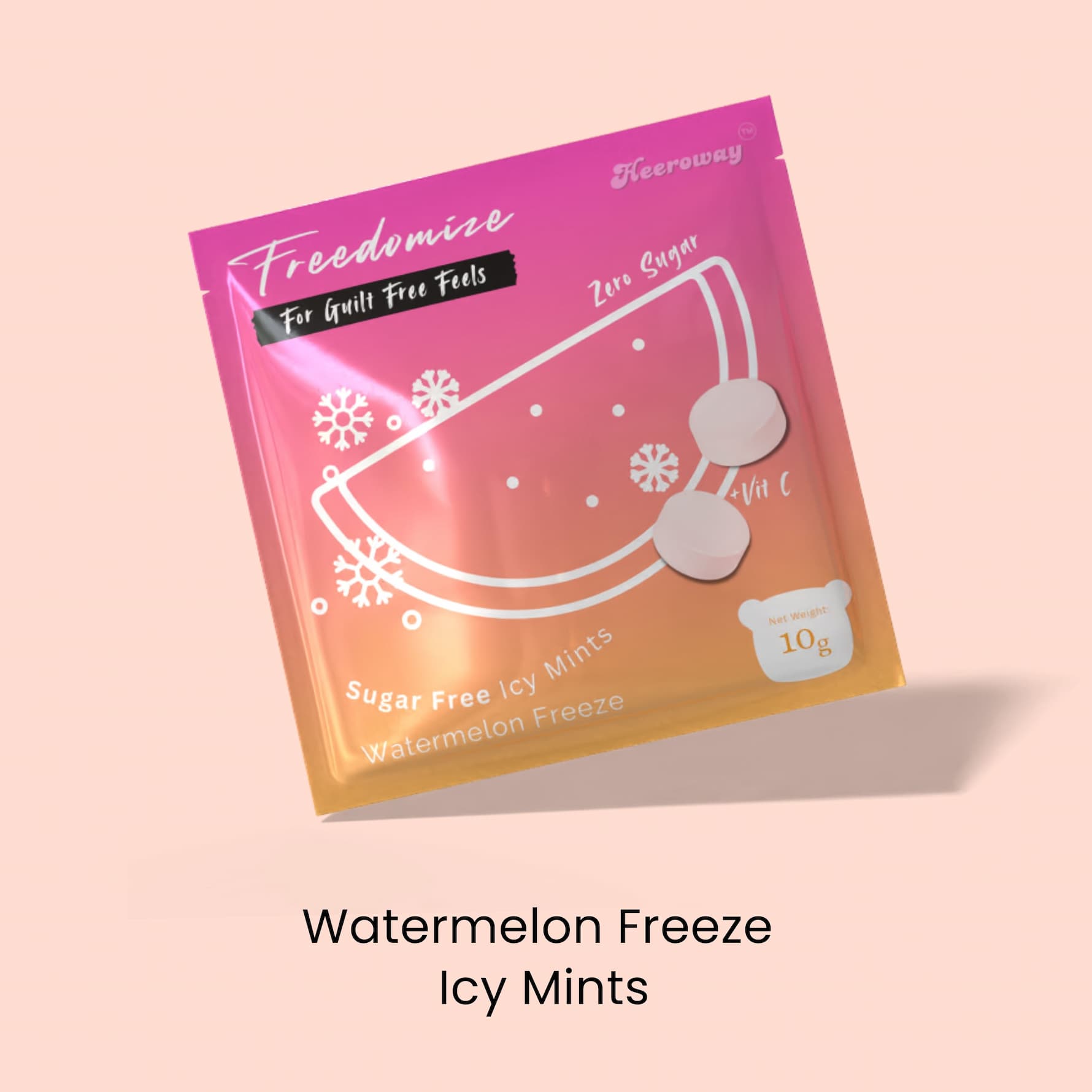 Freedomize Watermelon Freeze sugar free icy mints with cooling watermelon flavor.
