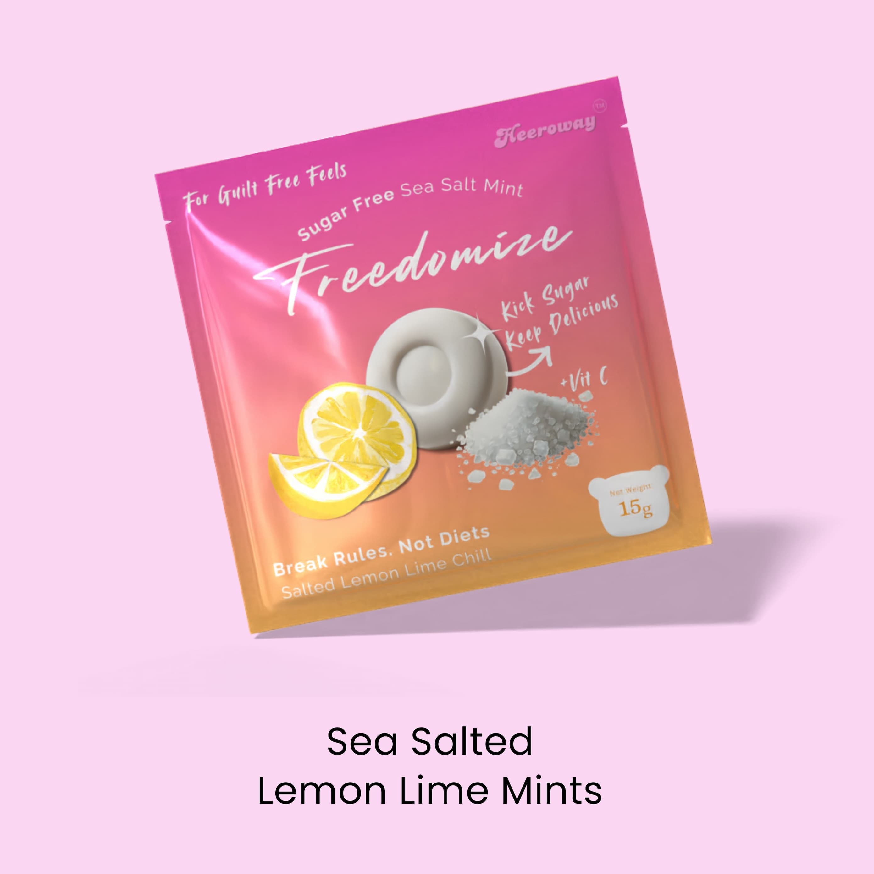 Heeroway Freedomize Sea Salted Lemon Lime Chill sugar-free mints – zesty citrus flavor with no sugar