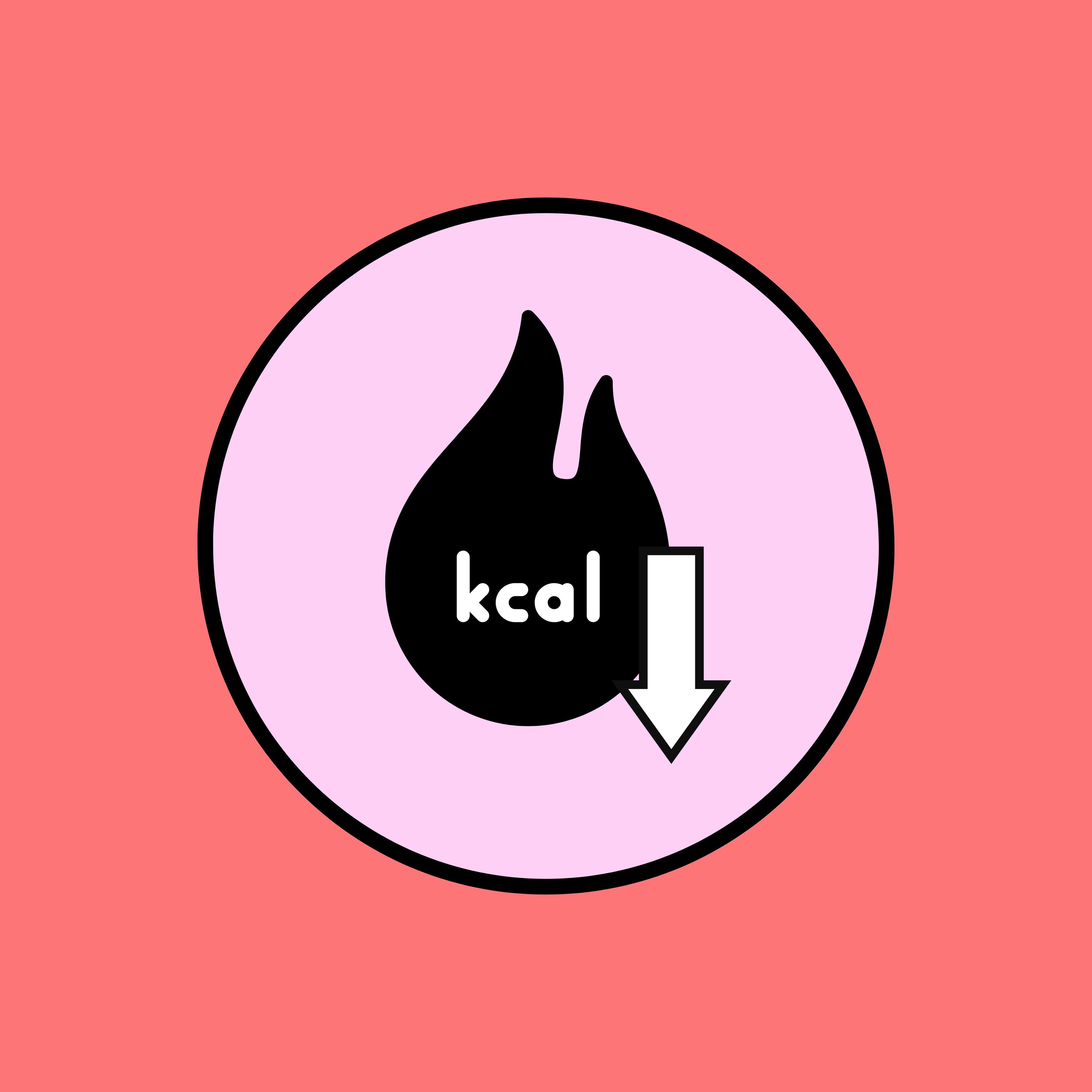 low calorie icon with flame and arrow representing reduced calories in sugar free snacks