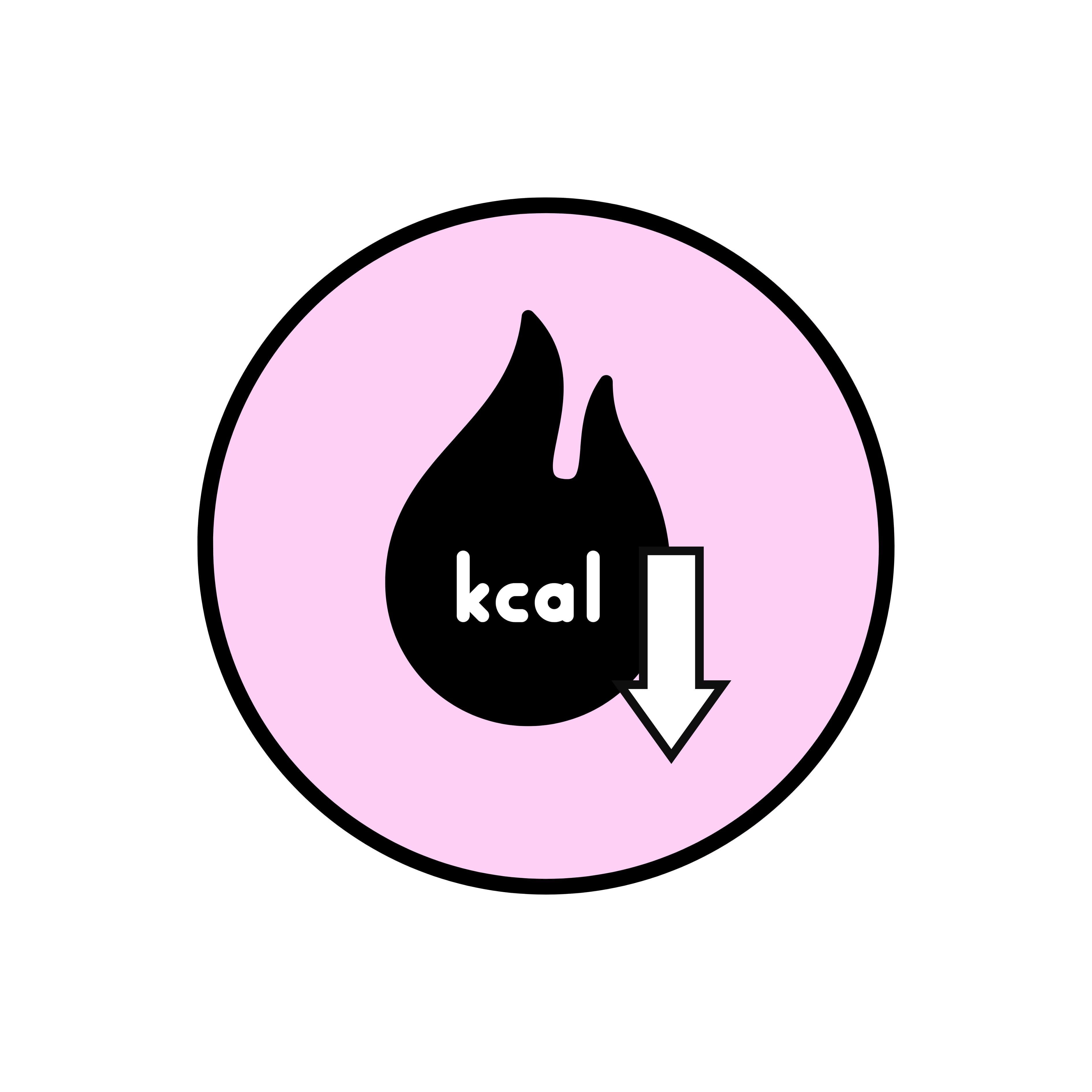 low calorie icon with flame and arrow symbolizing reduced calories in sugar free snacks