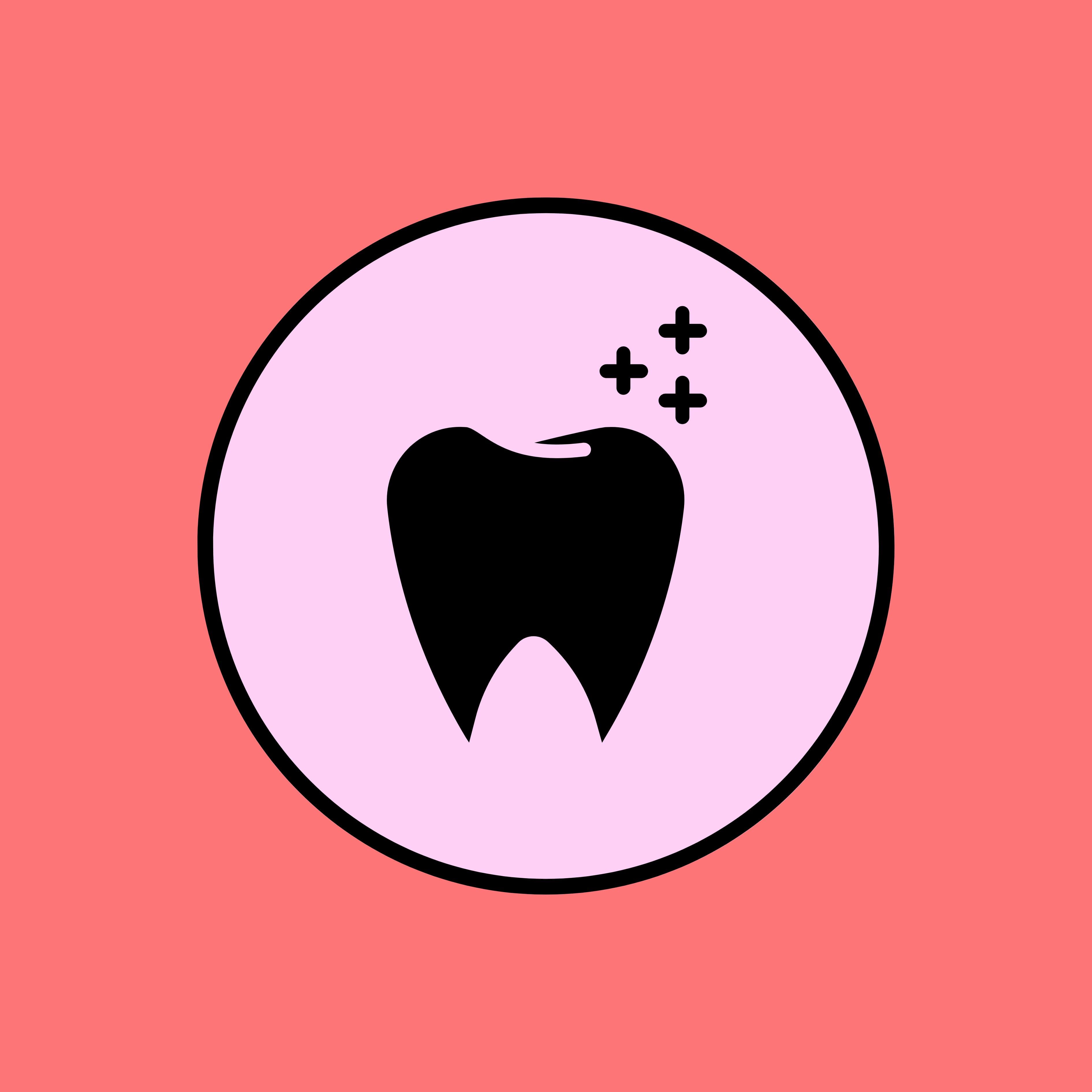 tooth icon symbolizing dental health benefits of sugar free snacks on pink background