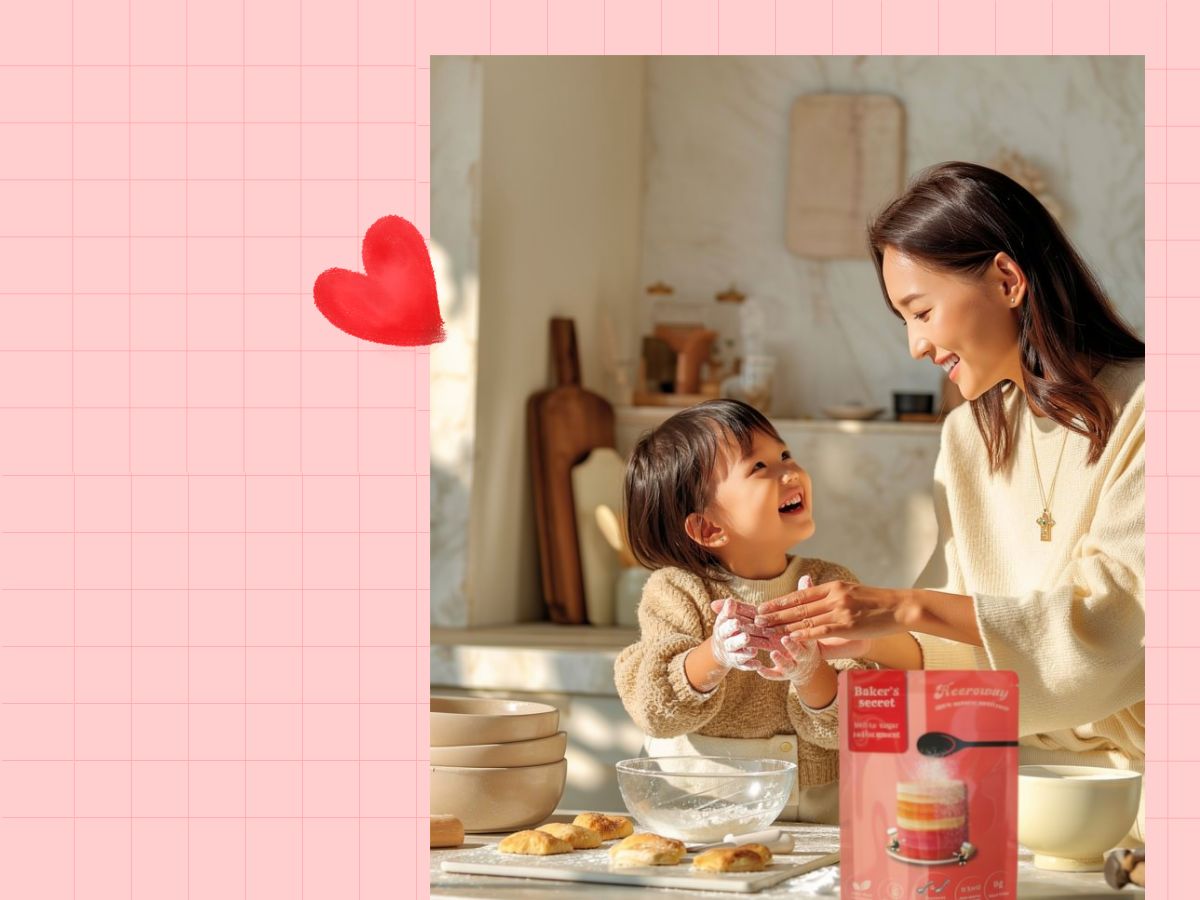 picture of mother and daughter baking together with heeroway pouch on counter for blog post