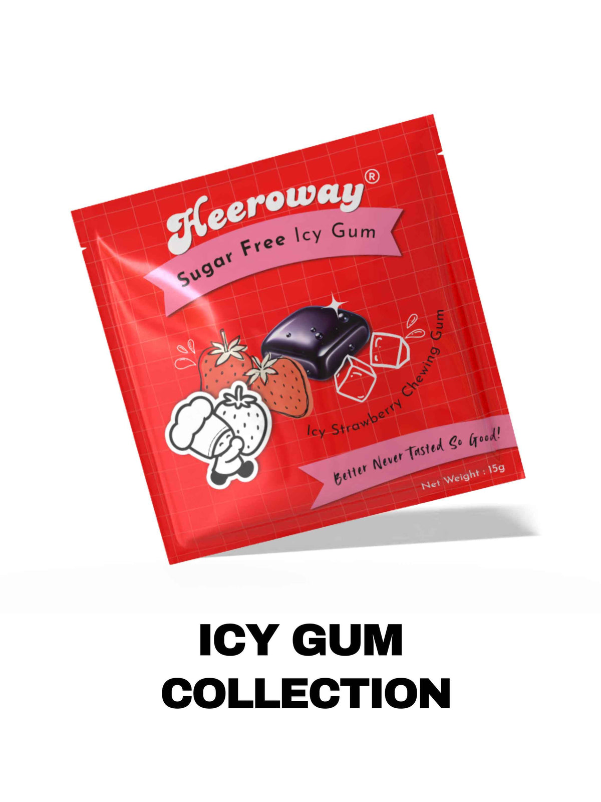 Heeroway sugar free strawberry swirl icy gum packaging