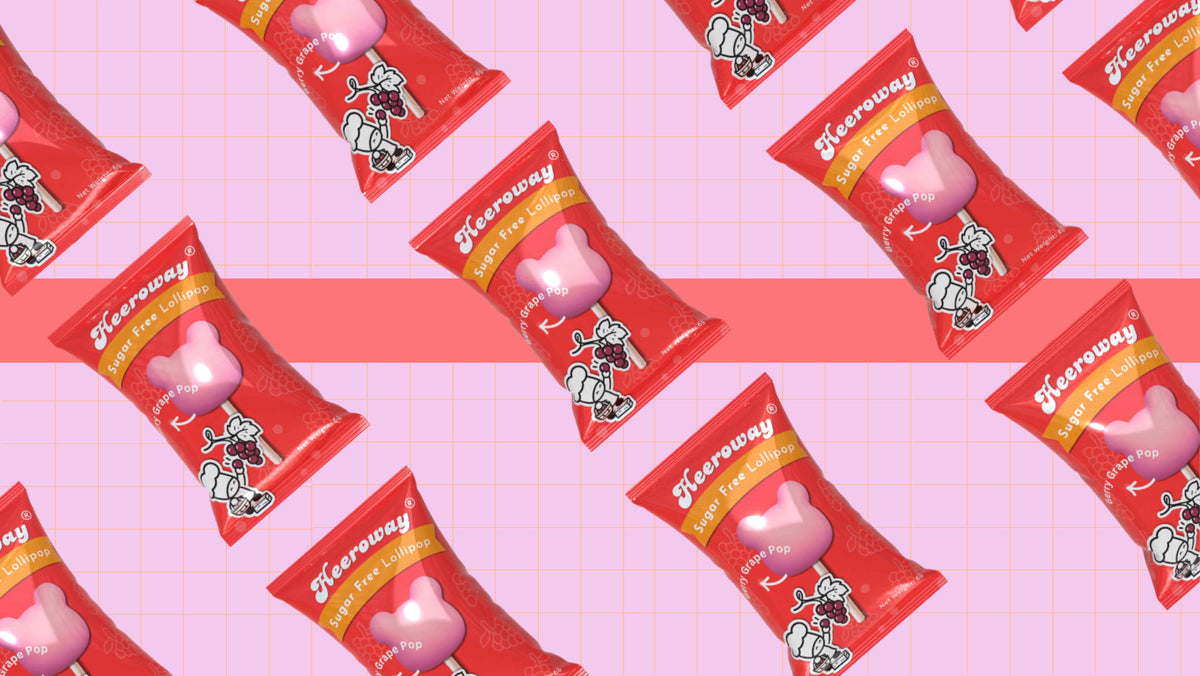 flat lay of multiple heeroway sugar free berry lollipop  for desktop mode
