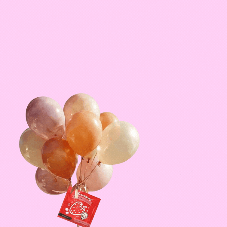 Heeroway strawberry icy mint tied up with balloons in gif in mobile mode 
