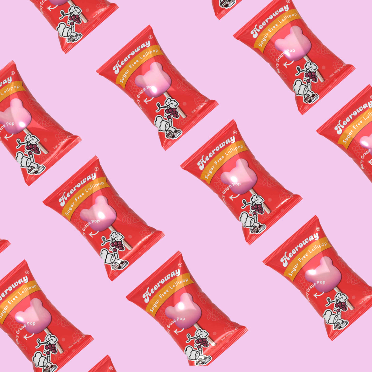 flat lay of multiple heeroway sugar free berry lollipop  for mobile mode