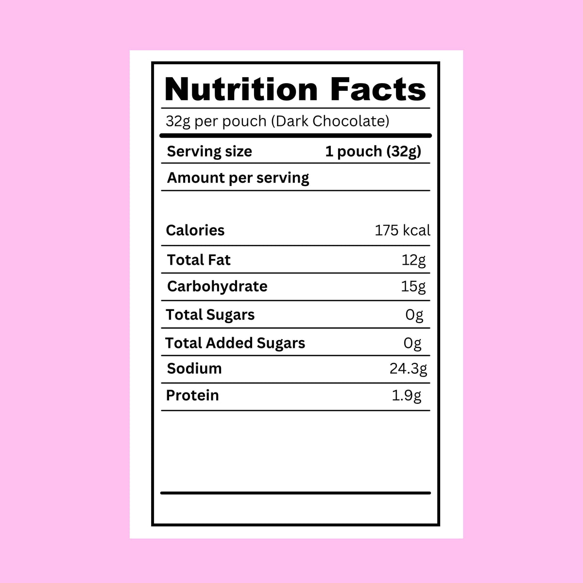 nutritional facts for dark chocolate in light purple background 