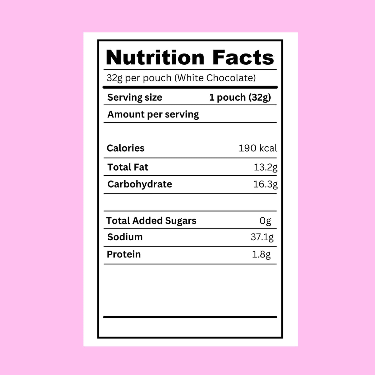 nutritional facts for white chocolate in light purple background 