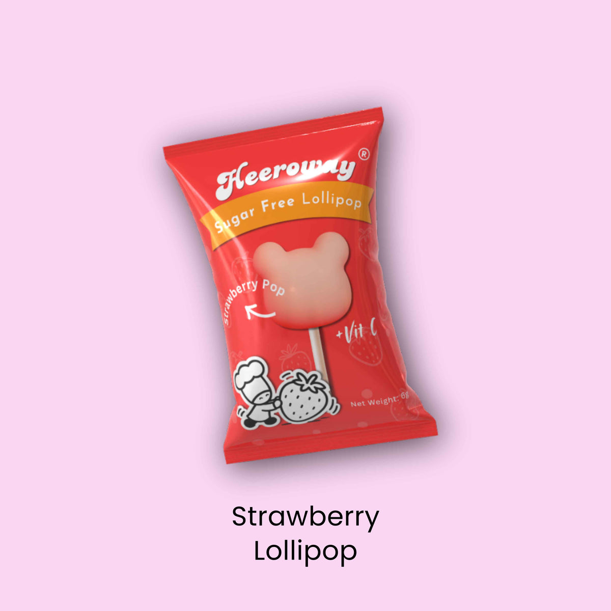 heeroway strawberry lollipop pillow packaging in light purple background 